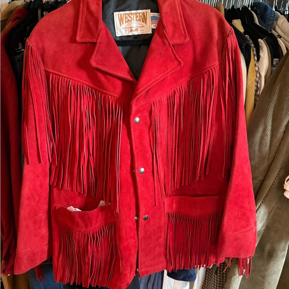 Vintage Red Fringe Suede Schott NYC Cowgirl Jacket M